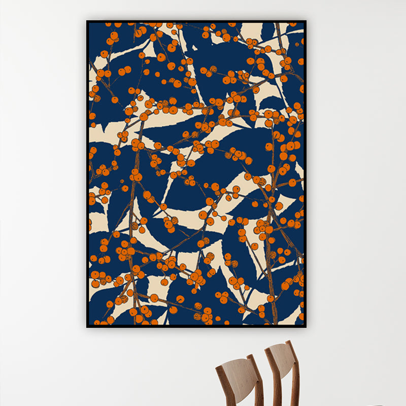 Vintage-Blütenzweig-Leinwanddruck mit blauer Struktur, Wandkunst-Dekor für das Wohnzimmer