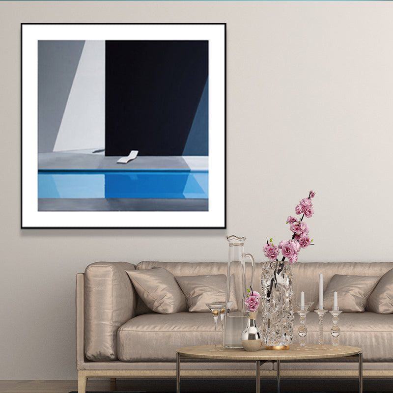 Nordischer Leinwanddruck, dunkle Farbe, Ecke eines Gebäudes und Stuhl, Wandkunst, Dekor für Schlafzimmer