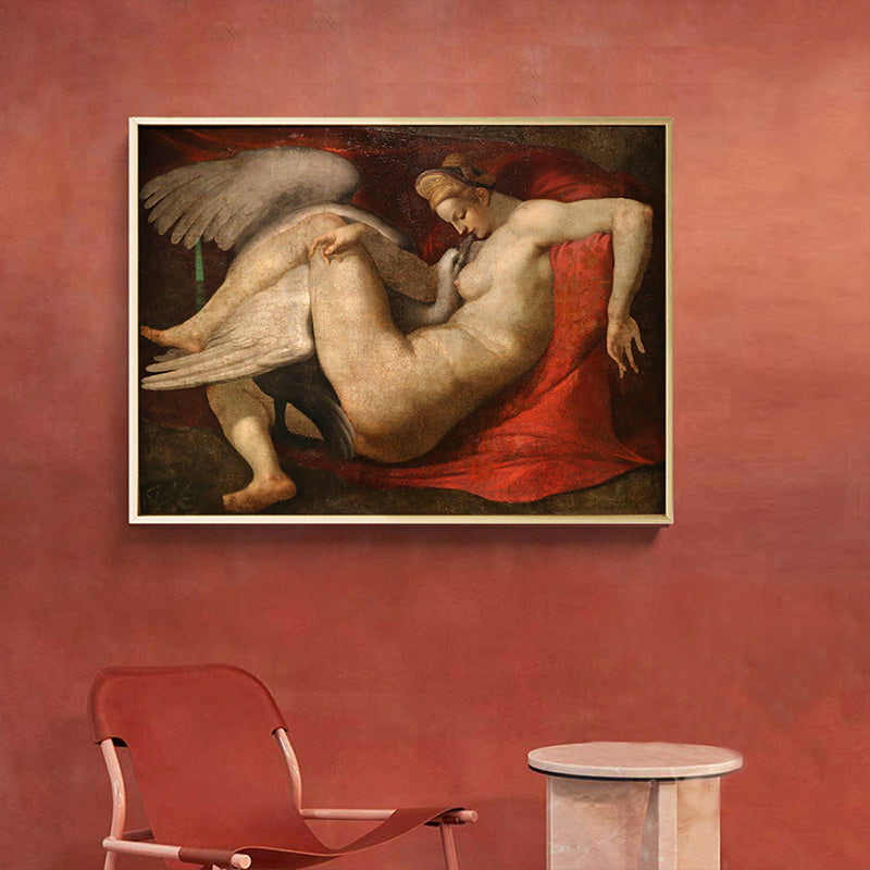 Michelangelo Painting Print Angel Canvas Traditional Religious Wall Art in Yellow-Red