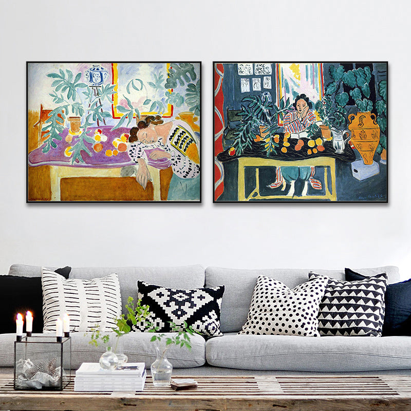 Fauvism Matisse Napping Painting Green Dining Room Wall Art, Textured Surface