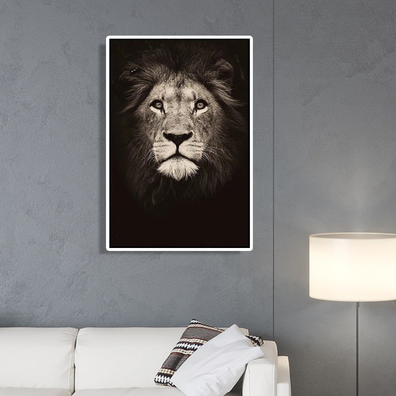 Donkere kleur leeuwenkop canvas kunst wild dier moderne getextureerde muur decor voor slaapkamer