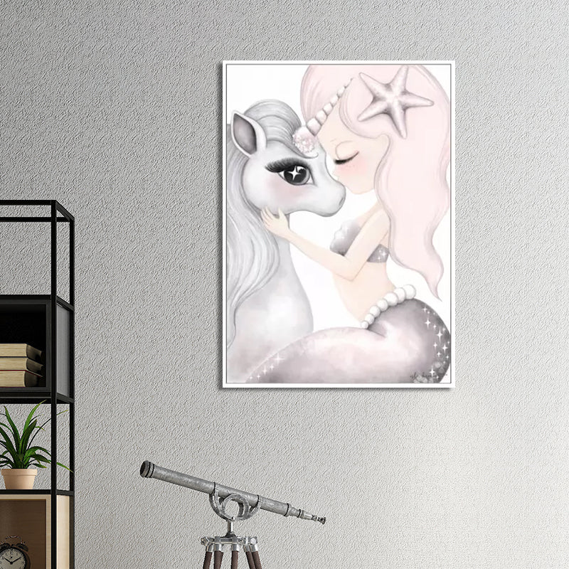 Cartoon Pony Painting Canvas Wall Art Pink Fantasy Wall Decor for Baby Girls Room