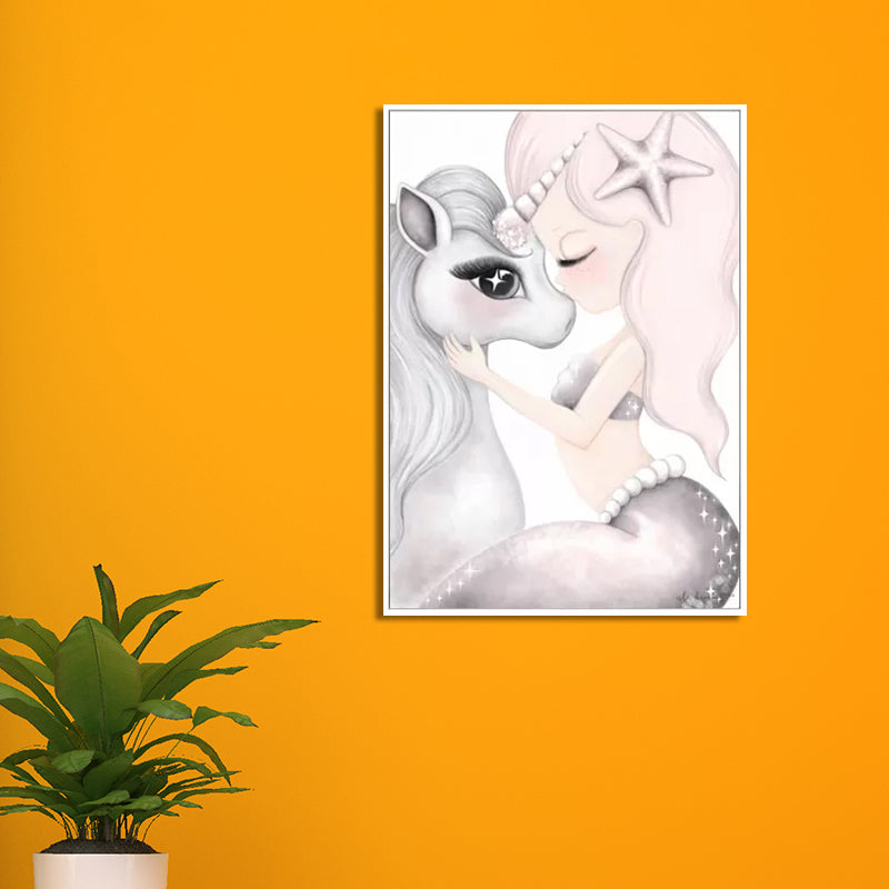 Cartoon Pony Painting Canvas Wall Art Pink Fantasy Wall Decor for Baby Girls Room