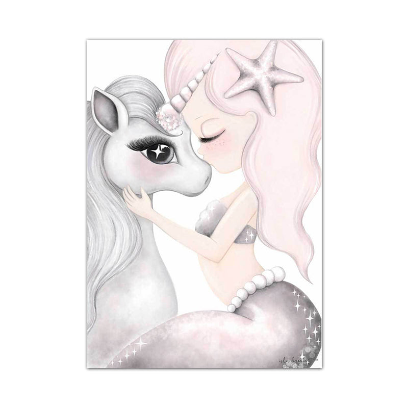 Cartoon Pony Painting Canvas Wall Art Pink Fantasy Wall Decor for Baby Girls Room