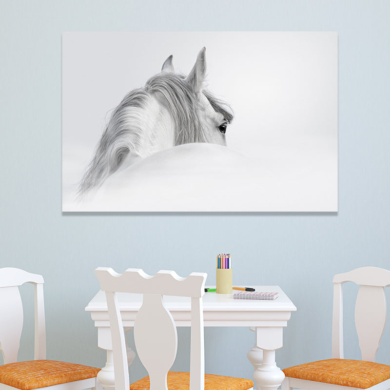Contemporary Horse Wall Art Light-Color Textured Canvas Print for Dining Room
