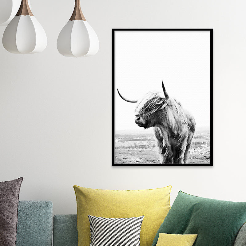 Modernism Yak Art Print Canvas Textured Surface Grey Wall Decoration for Dining Room