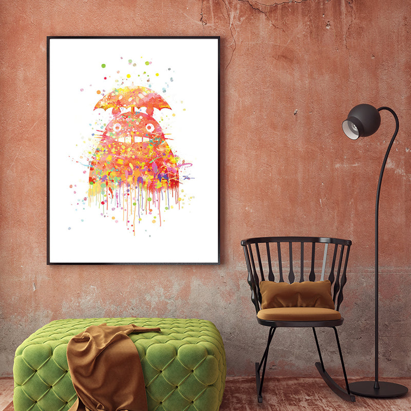 Toile d'art mural de chat de bande dessinée pour enfants, décoration murale texturée de couleur Pastel pour chambre d'enfant