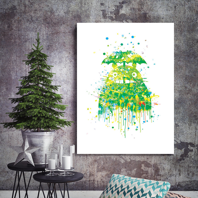 Kids Comic Cat Wall Art Canvas Made Textured Pastel Color Wall Decor for Nursery