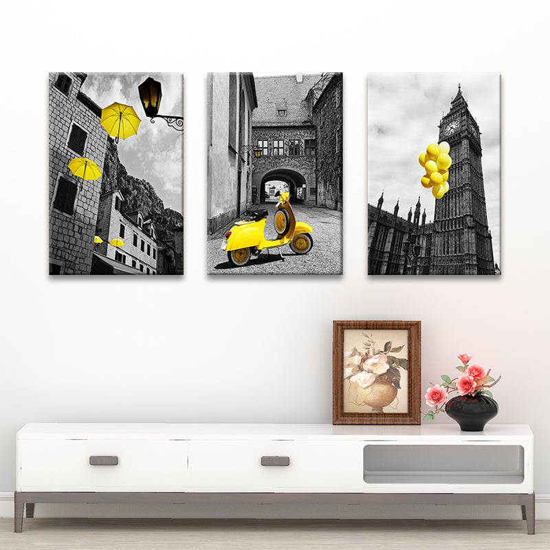Modern Ancient Architecture Art Print Yellow and Grey House Interior Wall Decoration