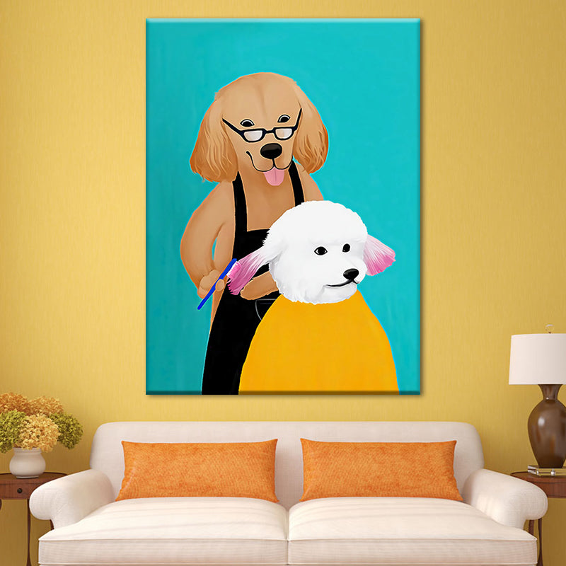 Modernist Cartoon Animal Canvas Wall Art Light Color Canvas for Childrens Bedroom