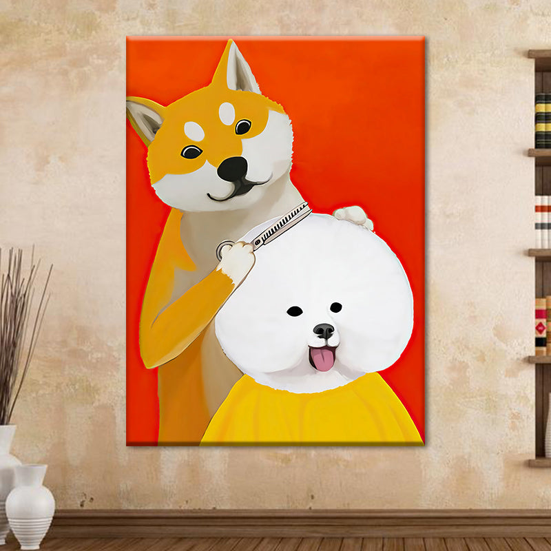 Modernist Cartoon Animal Canvas Wall Art Light Color Canvas for Childrens Bedroom