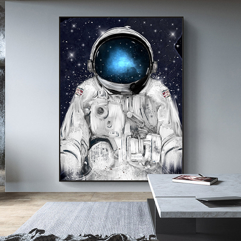 Science Fiction Canvas Print Childrens Art Cool Astronaut Wall Decor in Dark Color