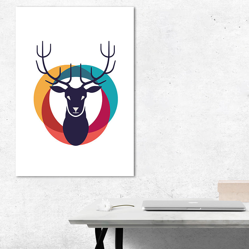 Nautical Deer and Circle Painting Canvas Decorative Black Wall Art Decor for Living Room