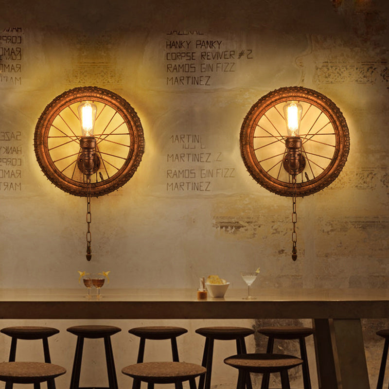 1 Light Wall Lighting Rustic Industrial Wheel Design Metal Sconce Lamp in Dark Rust for Restaurant