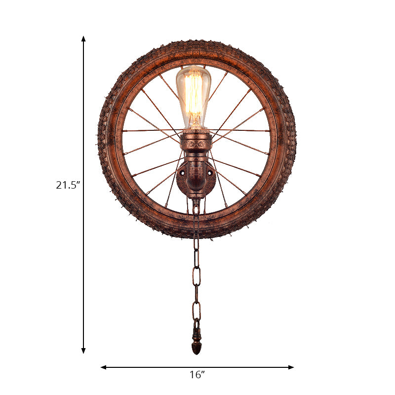 1 Light Wall Lighting Rustic Industrial Wheel Design Metal Sconce Lamp in Dark Rust for Restaurant
