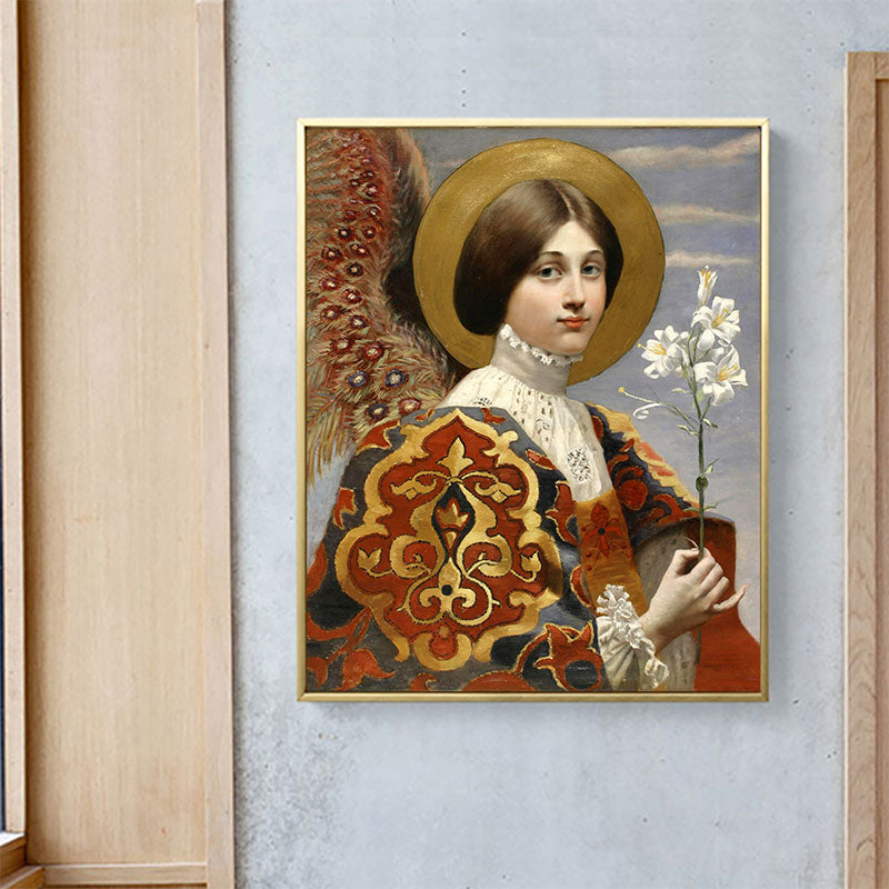 Canvas Textured Painting Retro Style Maid and Flower Wall Art Decor, Multiple Sizes