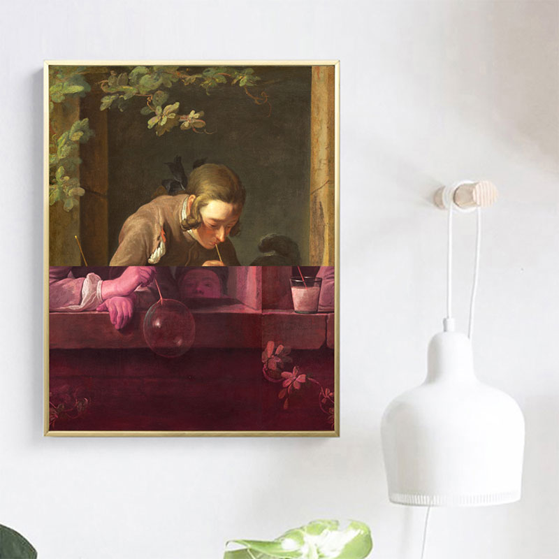 Brown Writing Maiden Canvas Oil Painting Retro Textured Wall Decor for Guest Room