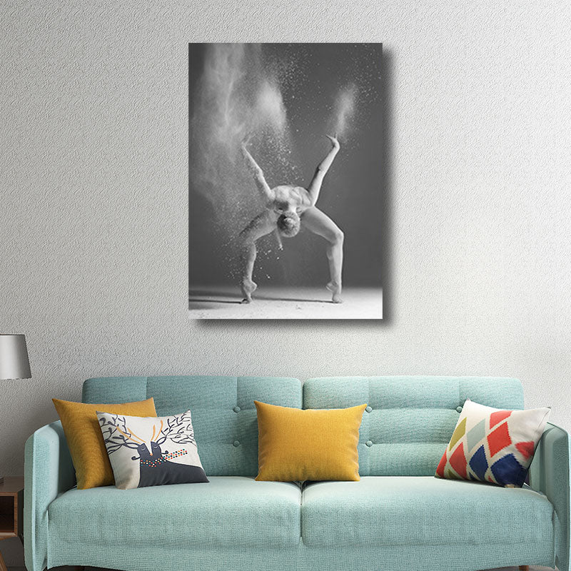 Contemporary Wall Art Decor Grey Dancing Girl Wrapped Canvas for Bedroom, Multiple Size Available
