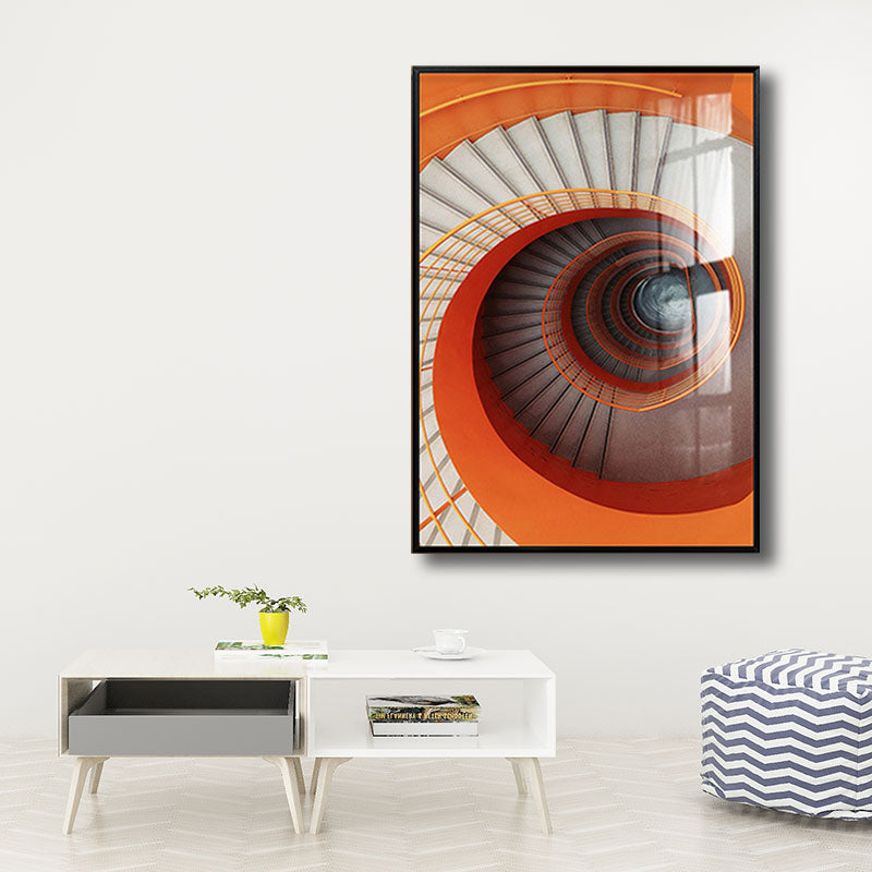 Decorative Swirling Stair Painting Contemporary Canvas Wall Art Print in Light Color