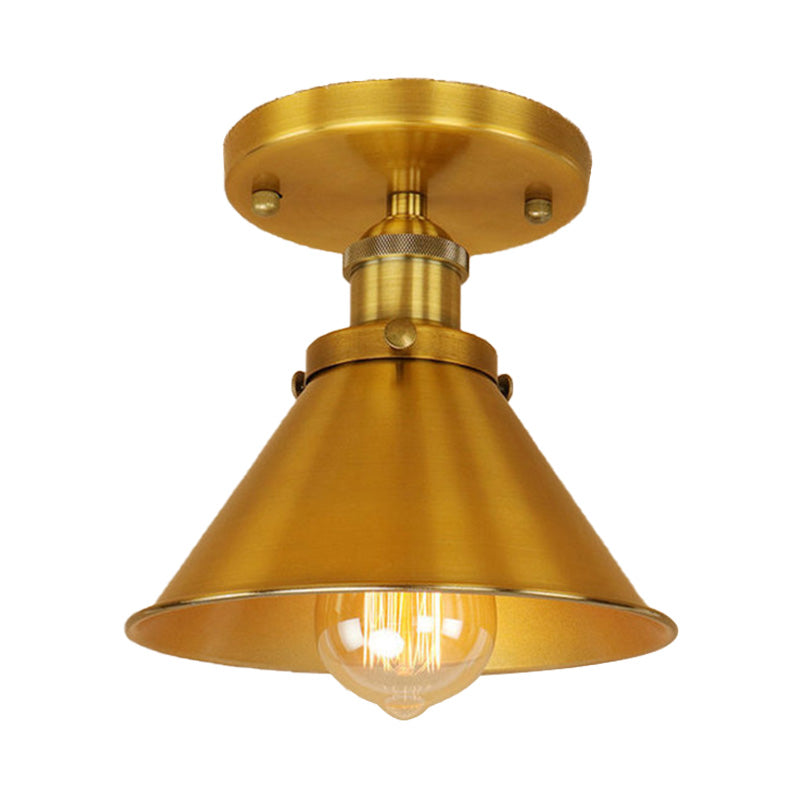 Lámpara semi empotrada cónica metálica, estilo vintage, iluminación de montaje semi empotrada para pasillo de 1 cabezal en latón/cobre