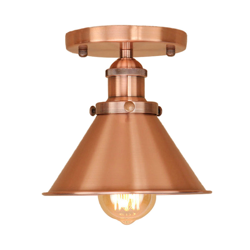 Lámpara semi empotrada cónica metálica, estilo vintage, iluminación de montaje semi empotrada para pasillo de 1 cabezal en latón/cobre