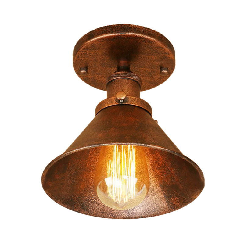 Lámpara semi empotrada cónica metálica, estilo vintage, iluminación de montaje semi empotrada para pasillo de 1 cabezal en latón/cobre