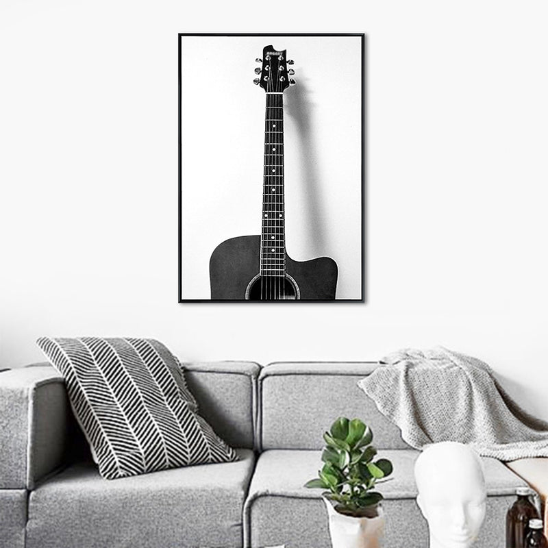 Minimalist Guitar Paintings Grey Decorative Canvas Wall Art for Bedroom, Multiple Sizes