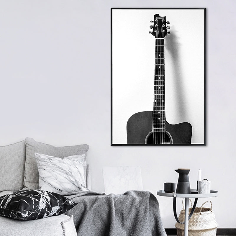 Minimalist Guitar Paintings Grey Decorative Canvas Wall Art for Bedroom, Multiple Sizes