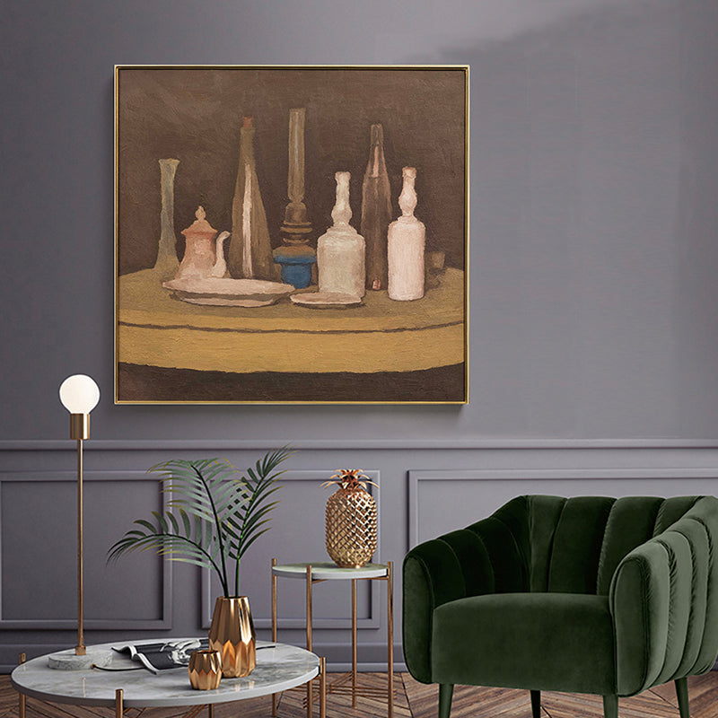 Traditional Style Painting Brown Desk and Tableware Wall Art Print, Multiple Sizes