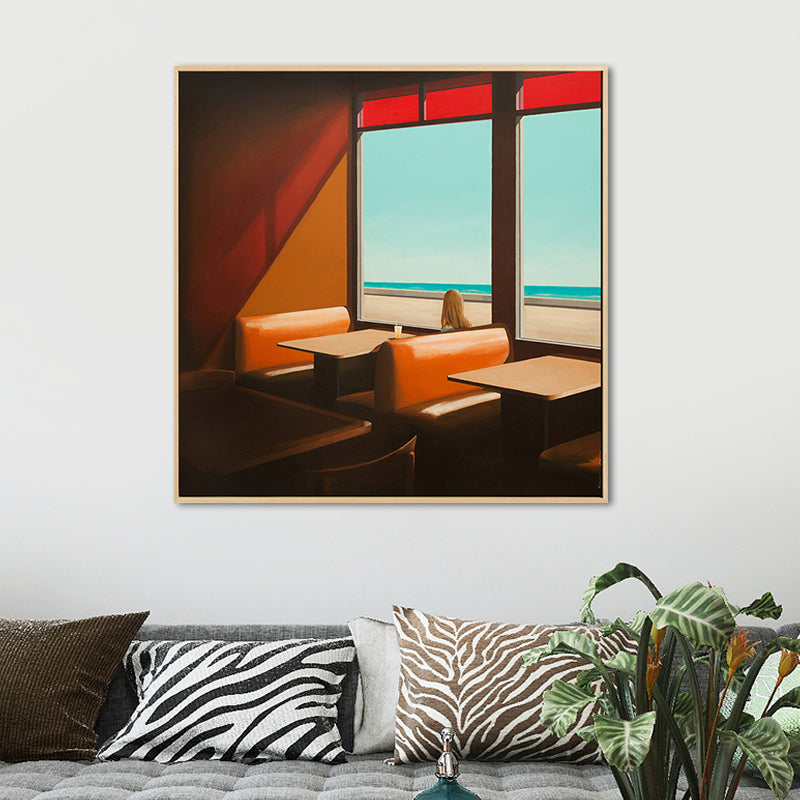 Soft Color Seaside Maiden Canvas Oil Painting Modern Style Textured Art for Kitchen