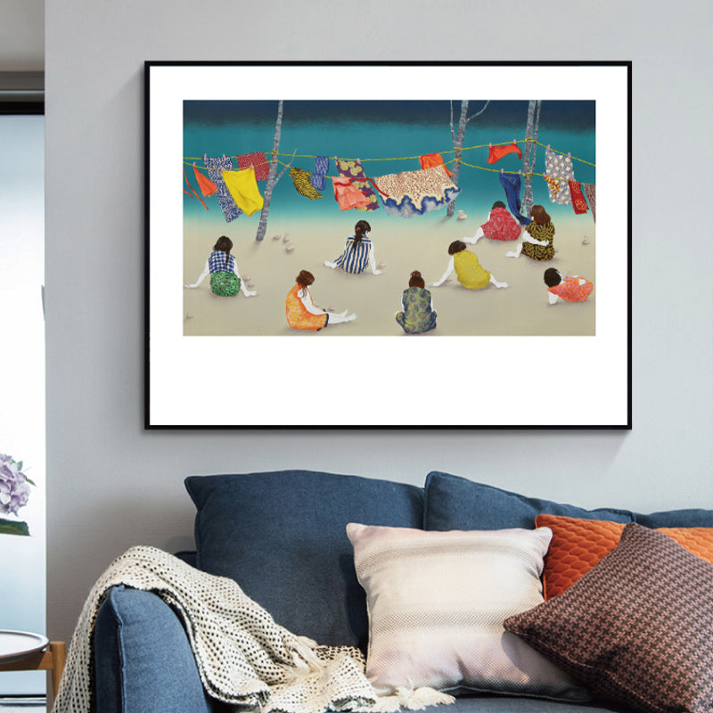 Strukturierte Leinwandkunst mit Cartoon-Motiv „Women's Hobbies“ in dunkler Farbe für das Wohnzimmer