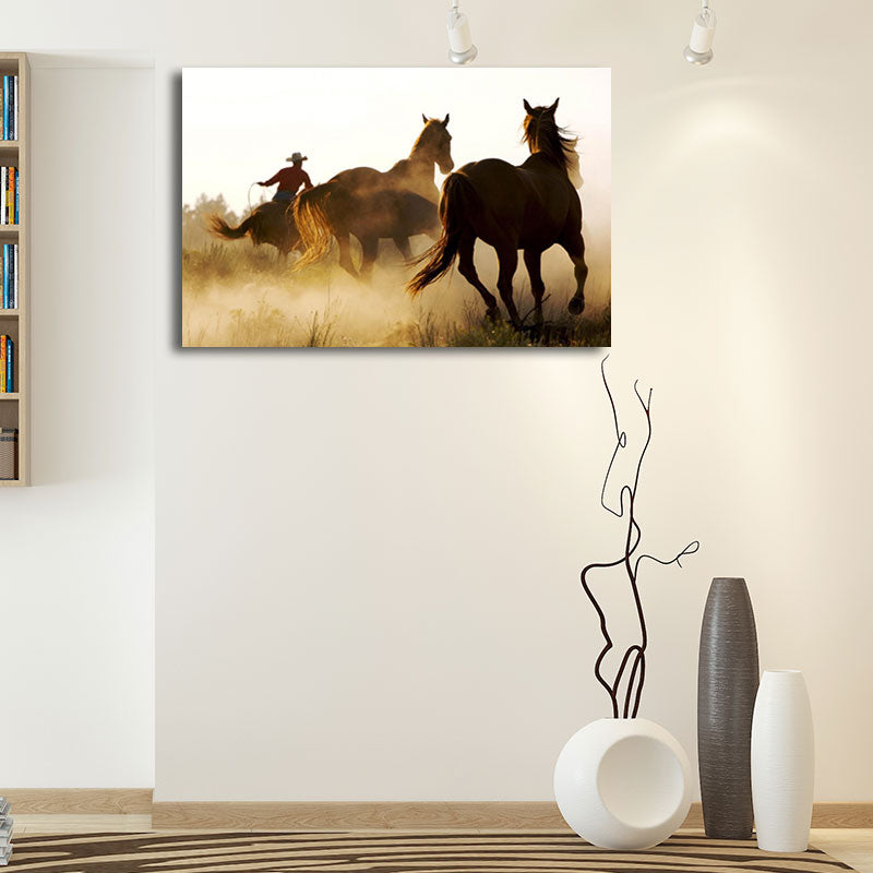 Magnifique toile de chevaux pour salon, décoration murale d'animaux sauvages de couleur pastel