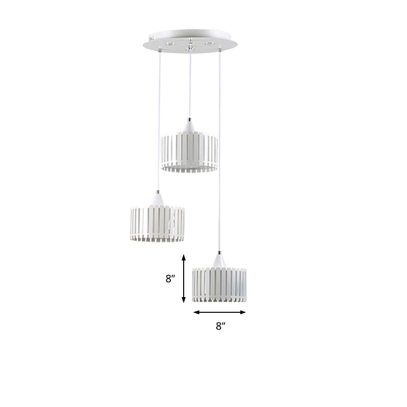 Lámpara de techo blanca LED de metal contemporáneo de clúster de cilindro de listones para comedor