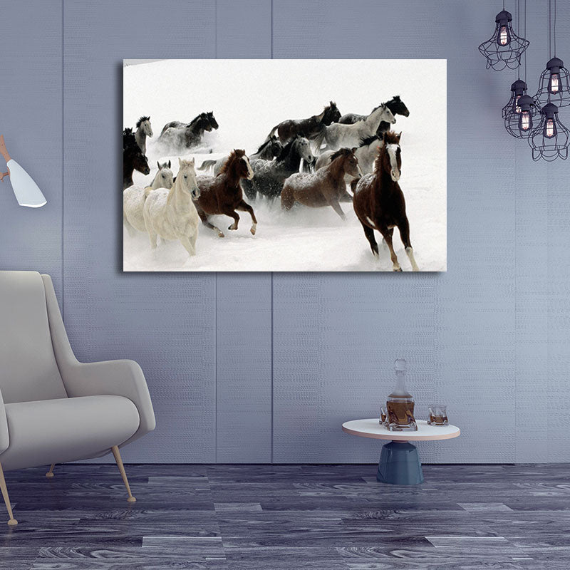 Magnifique toile de chevaux pour salon, décoration murale d'animaux sauvages de couleur pastel