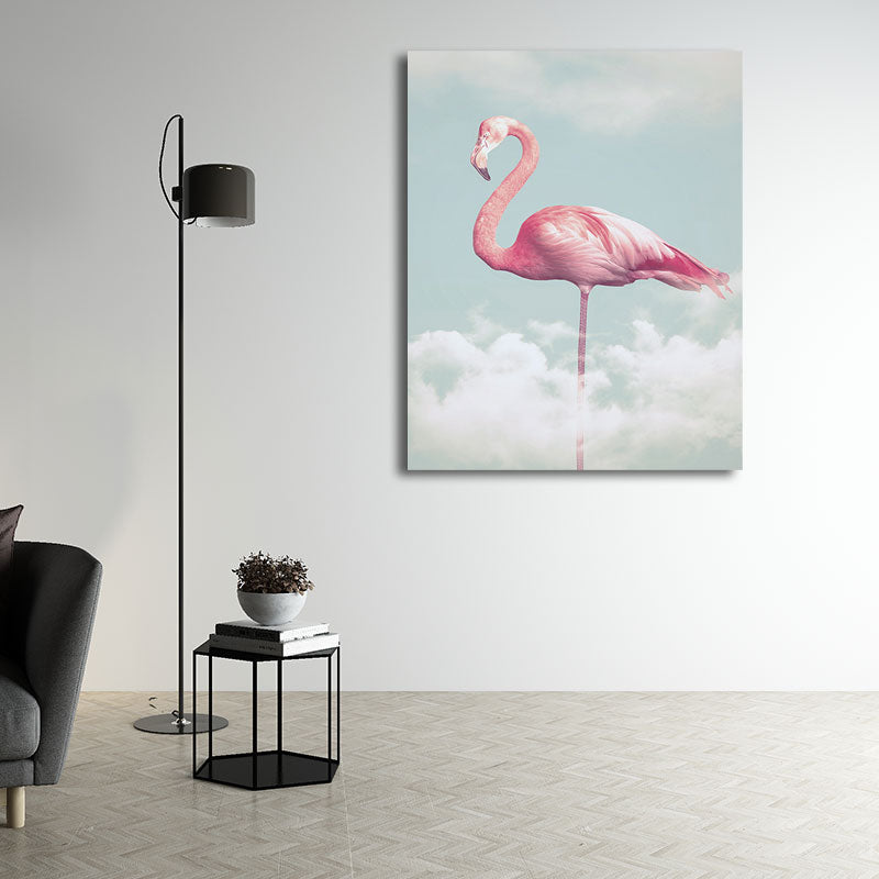 Canvas Pink Art Print Tropical Flamingo and Cloud Wall Decoration for House Interior