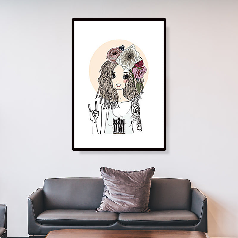 Toile imprimée de figurines d'art pour enfants, couleur douce, dessin de fille, décor mural pour chambre à coucher