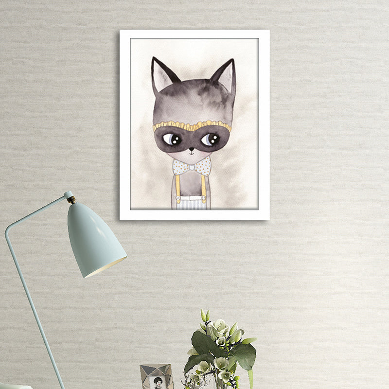 Rabbit Canvas Wall Art Cartoon Cute Figure Drawing Wall Decor in Beige for Nursery