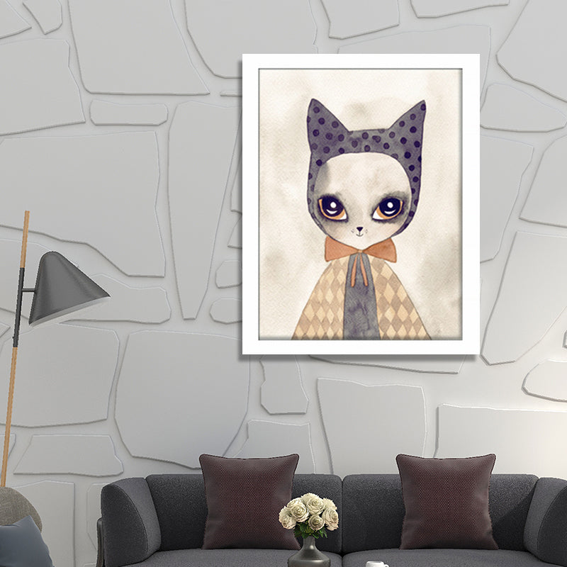 Rabbit Canvas Wall Art Cartoon Cute Figure Drawing Wall Decor in Beige for Nursery