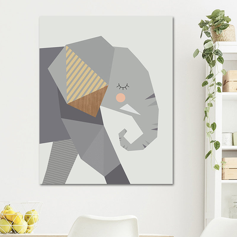 Impression sur toile d'animal de dessin animé, décoration murale texturée moderniste de couleur foncée pour chambre d'enfant