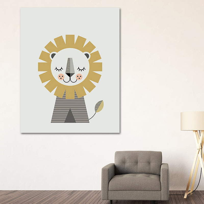Impression sur toile d'animal de dessin animé, décoration murale texturée moderniste de couleur foncée pour chambre d'enfant