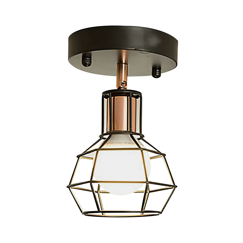 Zwart/witte plafondlamp met draadkooi, industrieel metaal, 1 lamp, semi-inbouwlamp voor slaapkamer