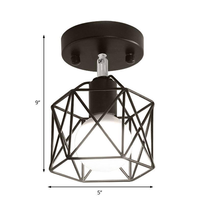 Semi-affleurant hexagonal à 1 lumière avec protection métallique, luminaire monté au plafond en fer noir pour Loft industriel, pour cuisine