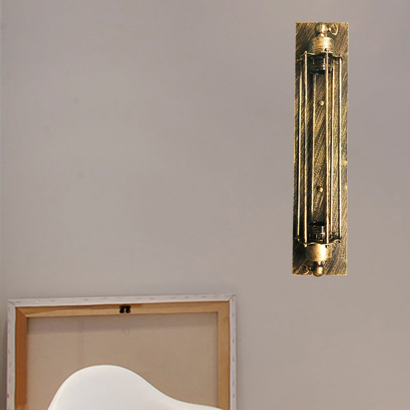 1 Kopfwandleuchten Beleuchtung Retro Industrielle lineare Schmiedeeisenwandlampe mit Käfigschatten im alten Messing