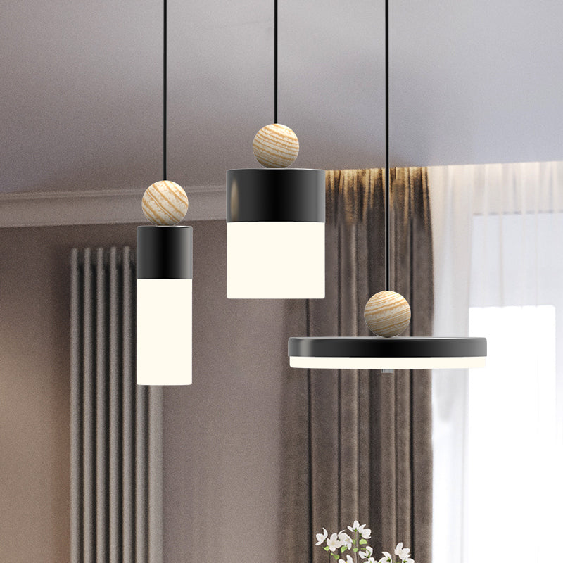 Lumière de suspension en métal cylindrique modernisme LED Pendulum noir avec une canopée ronde / linéaire