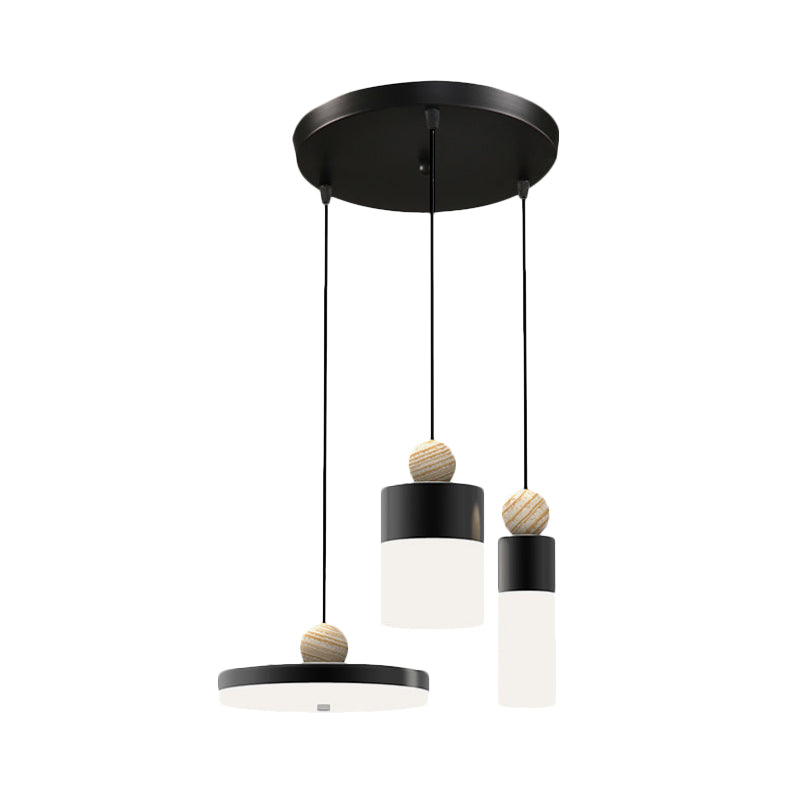 Lumière de suspension en métal cylindrique modernisme LED Pendulum noir avec une canopée ronde / linéaire