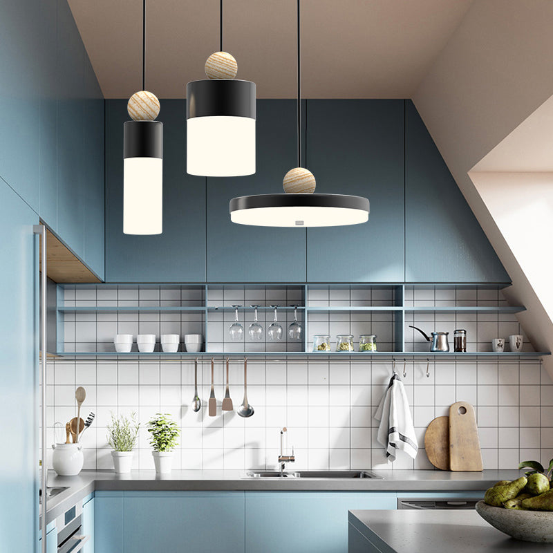 Lumière de suspension en métal cylindrique modernisme LED Pendulum noir avec une canopée ronde / linéaire