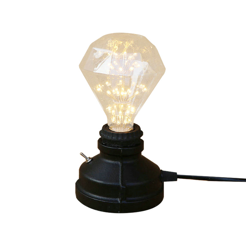 Mini illuminazione da tavolo industriale con cavo di collegamento Lampada da tavolo in metallo a 1 luce con finitura nera per camera da letto