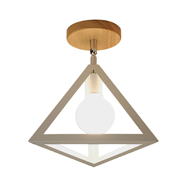 Vintage Style Wire Cage Semi Flush Mount mit Dreiecksschirm 1 Licht Metallhalbbündige Deckenbefestigung in Schwarz/Weiß