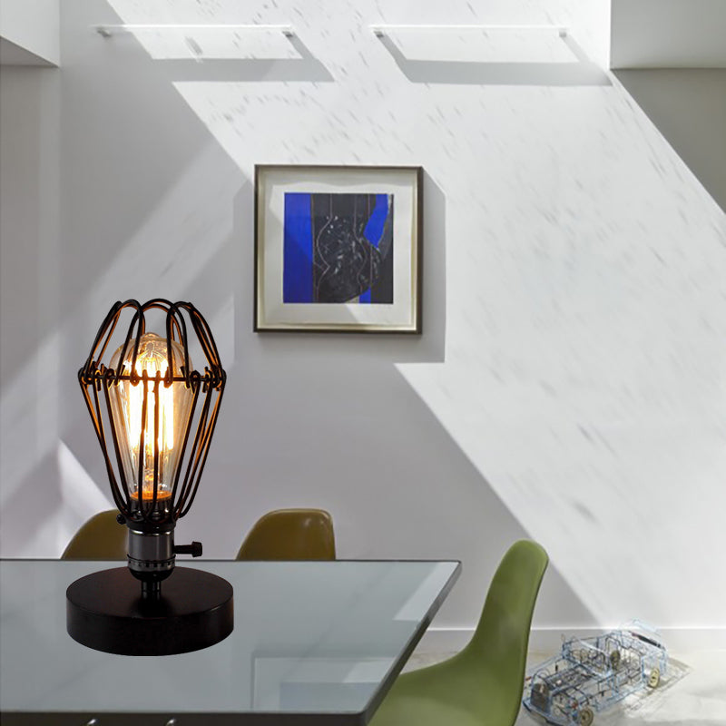 Schmiedeeisen schwarzer Tischbeleuchtungsdrahtrahmen 1 Leichte Industriestil Tischlampe mit Blütenblattdesign