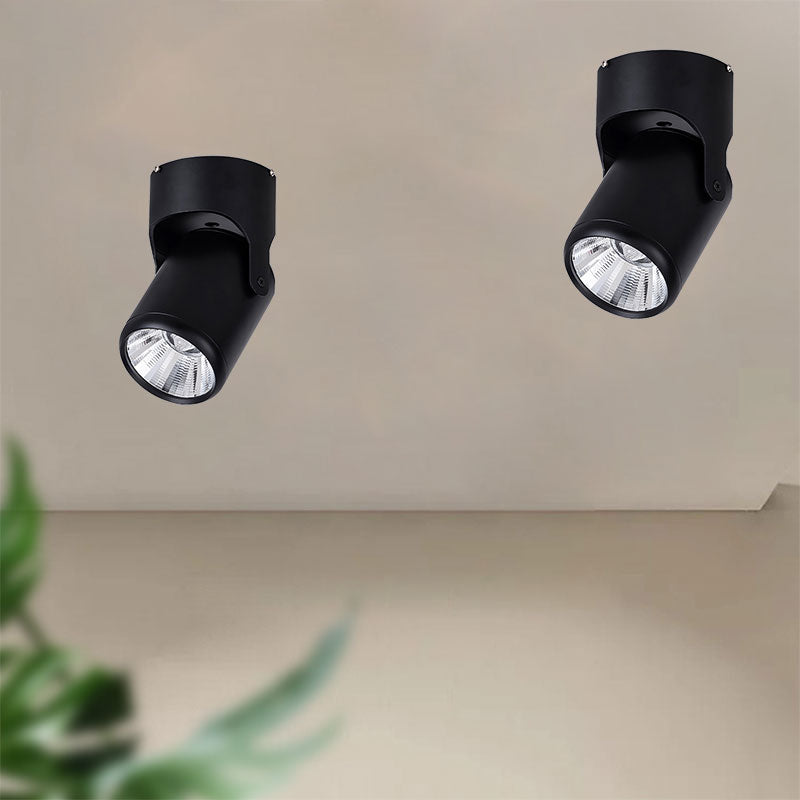 Lámpara mini semiplana de moda en ático, con pantalla cilíndrica LED Metal giratorio lámpara de techo, adecuada para Sala de estar